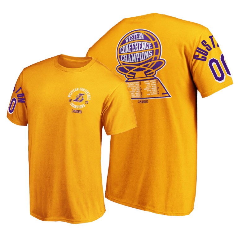 Men's Los Angeles Lakers Custom #00 NBA Deliver Roster 2020 Western Conference Champions Playoffs Gold Basketball T-Shirt NZL2883JF